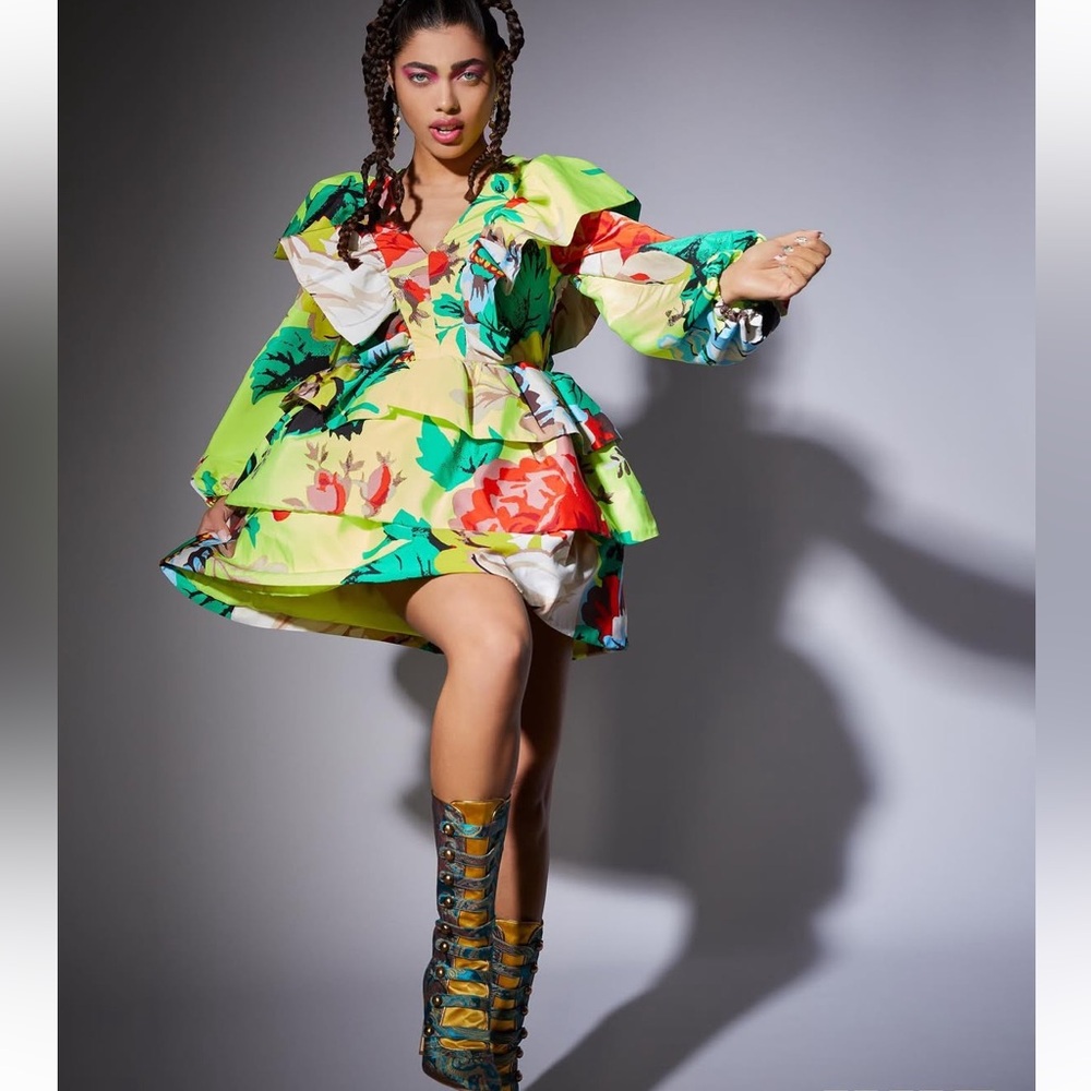 Christopher John Rogers Vibrant Floral Ruffle Dress
